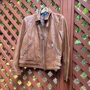 Massimo Dutti leather moto jacket w/gold details